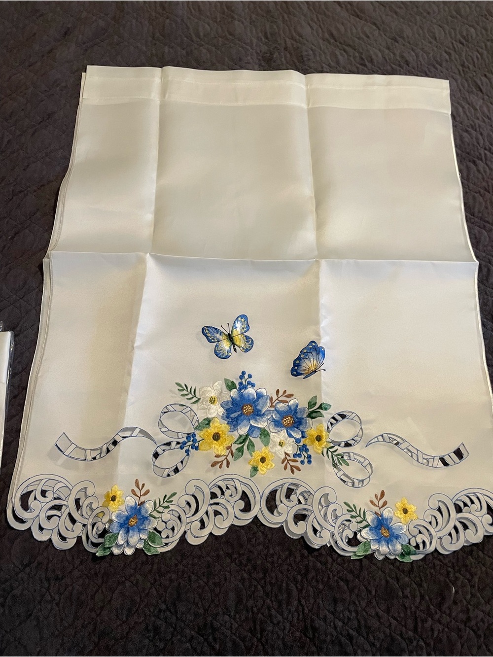 White Embroidered Dainty Butterfly Floral Curtains- pair of 2